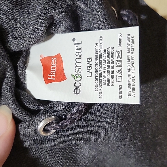NWT Men's Hanes Eco-Smart Sweatshirt Hoodie, Dark Grey L - Picture 5 of 5